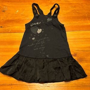 IKKS 3T Black Silky Button Strap Shift Dress Bling Hearts Glitter